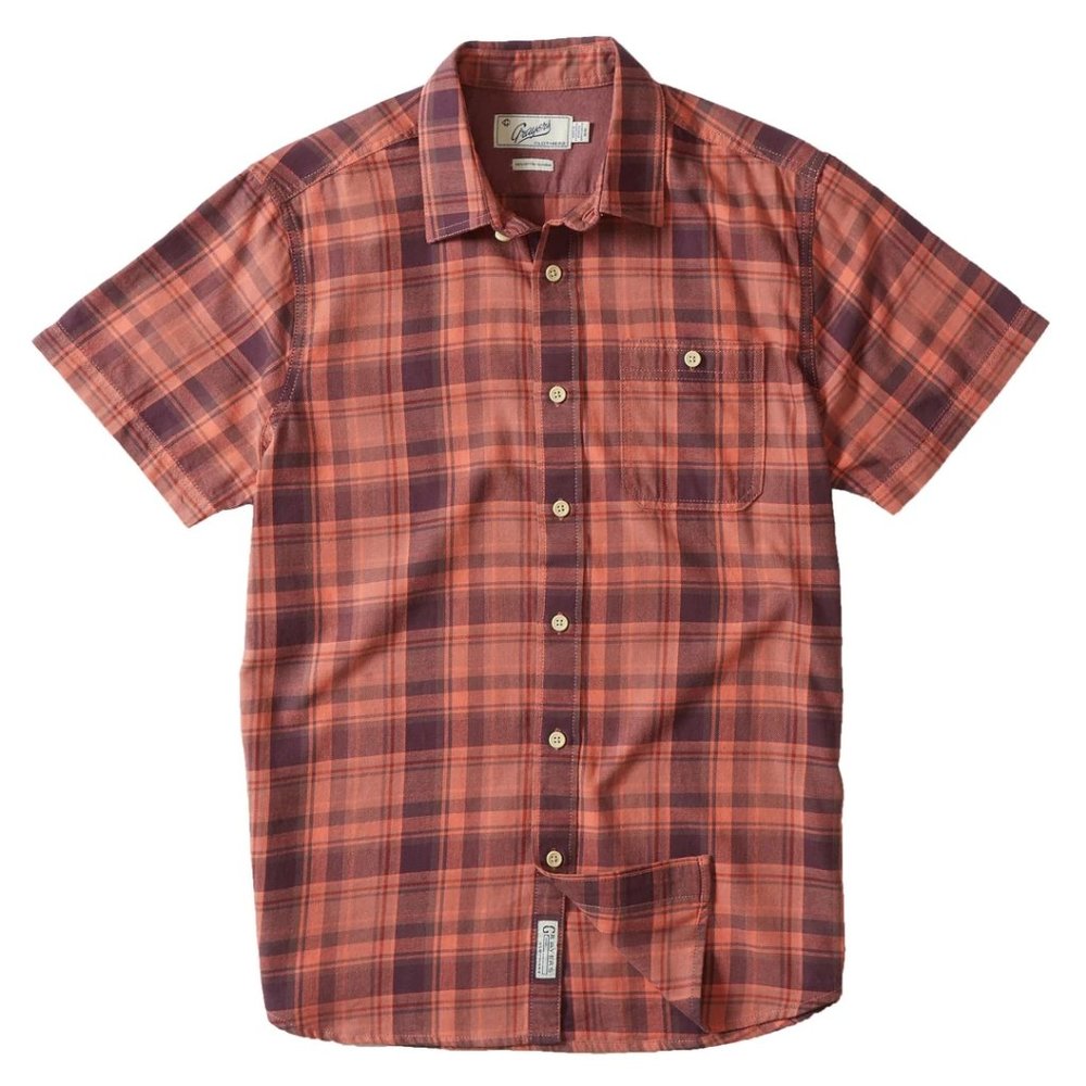 Grayers Orange and Brown Plaid Short Sleeve Button-Down Shirt